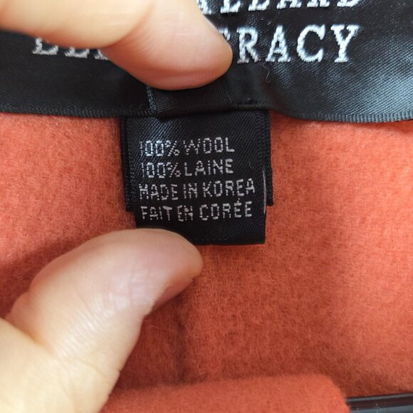 Linda Allard Ellen Tracy Coat Womens 10 Petite Orange 100% Wool Belted Korea - Picture 3 of 16